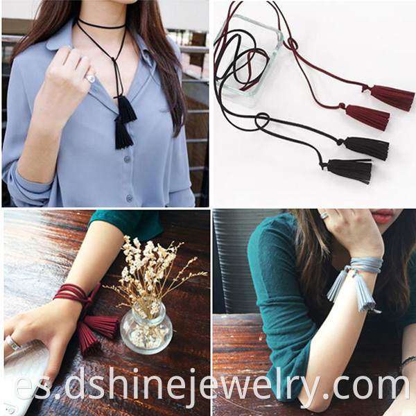 suede necklace, tassel jewelry, tassel bracelet